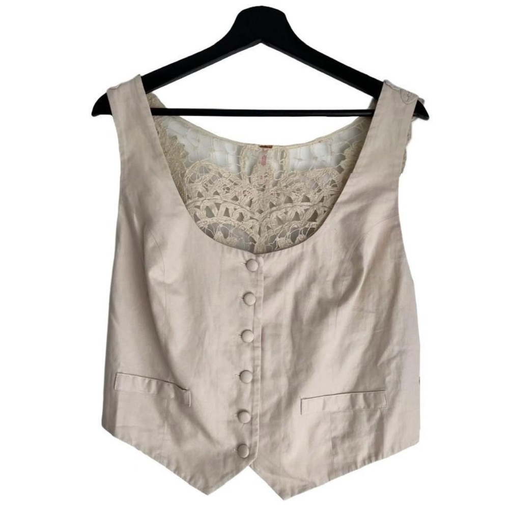 Free people sleeveless vest tailored crop top crochet cream boho festival nwt - Picture 3 of 7